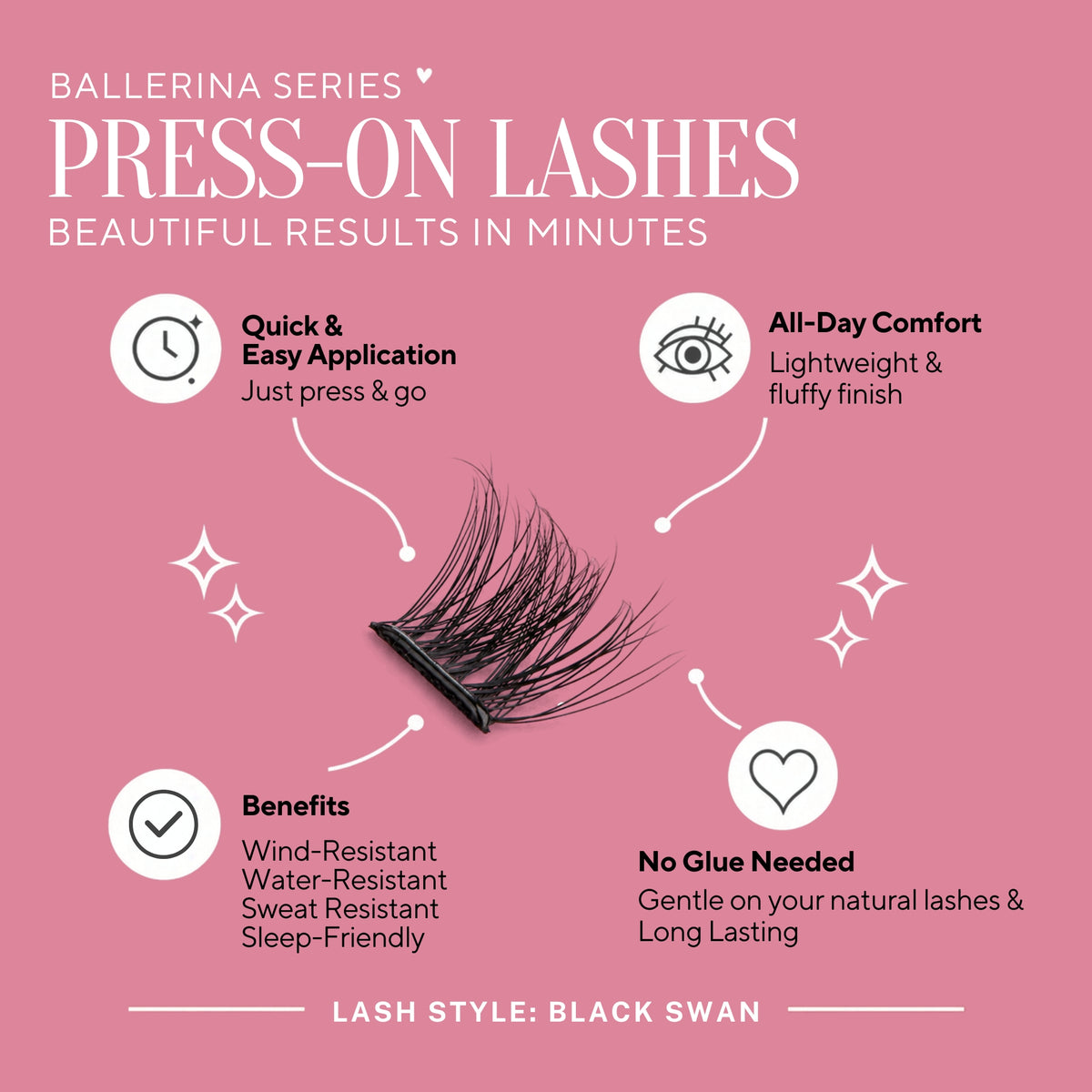 *PRE-ORDER _ Ballerina Series - BLACK SWAN Press-On Lashes | No Glue Needed | Hold Up to 10 Days